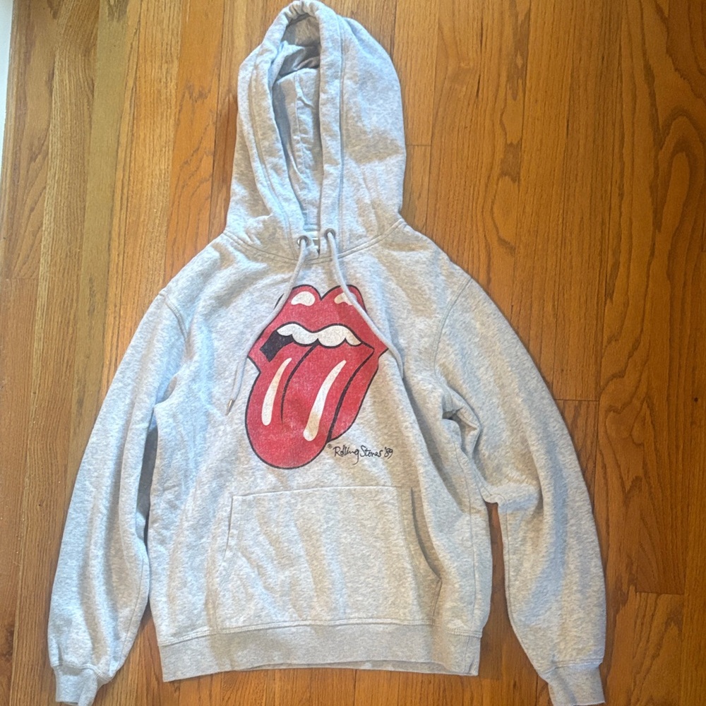 H&M Gray Hoodie with Red Tongue Graphic